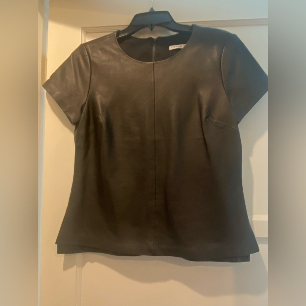 Leather black short sleeve top Trina Turk